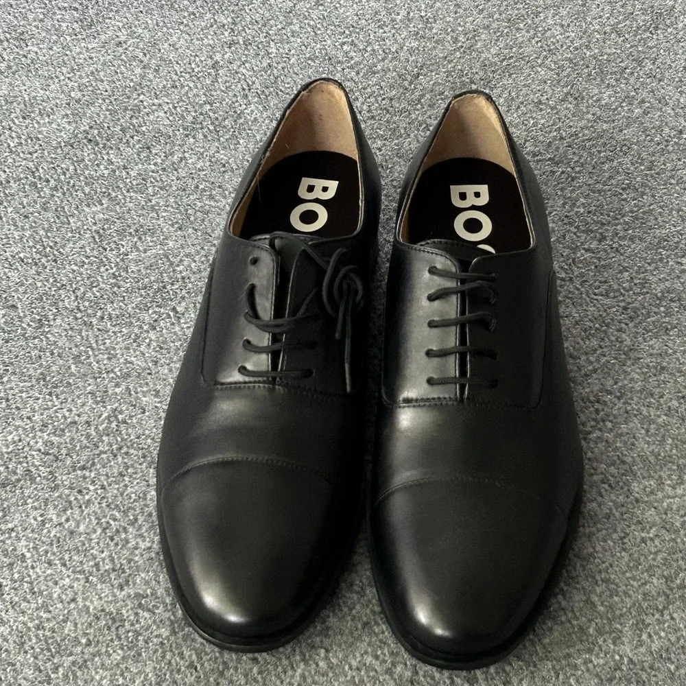 HUGO BOSS Shoes Mens 9.5 Black Leather Cap Toe Oxford Dress Classic Lace Up